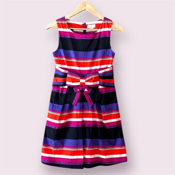 KATE SPADE Jillian Bow Sleeveless Stripe Dress - Picture 1 of 9